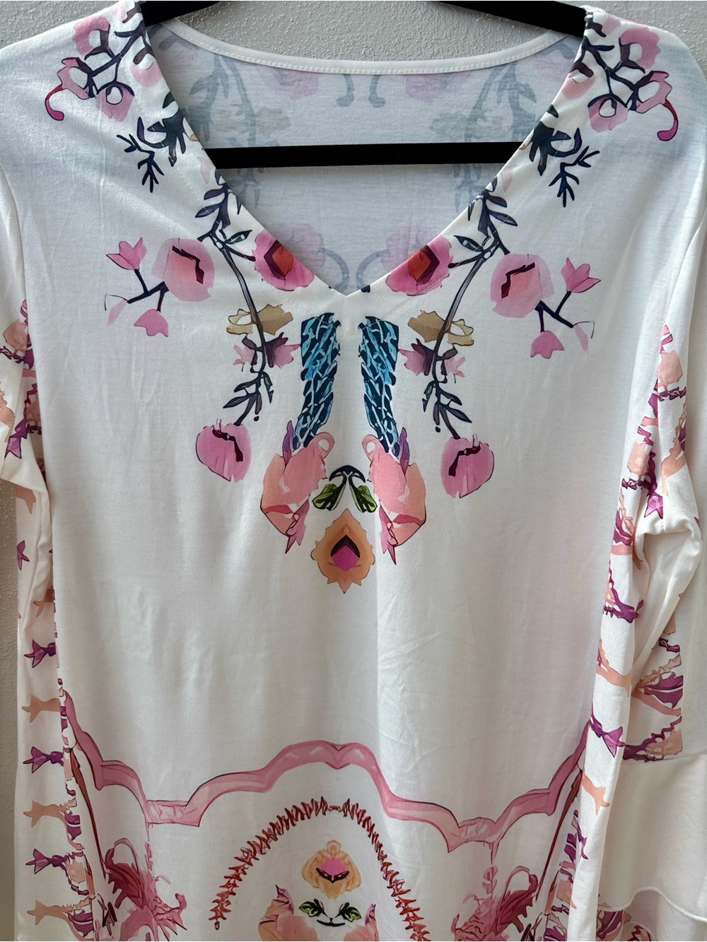 Women's dress with Cream with Pink Floral Print - Picture 5 of 7